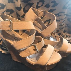 Tan wedges, Deb, size 7